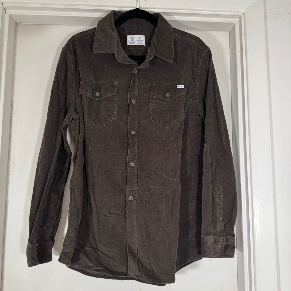 Hurley Corduroy Long Sleeve Button Up Shirt Men's Size L Brown
